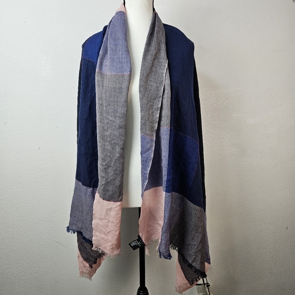 COS Womens 100% Wool Multicolor Plaid Wrap Shawl Scarf - Picture 1 of 6